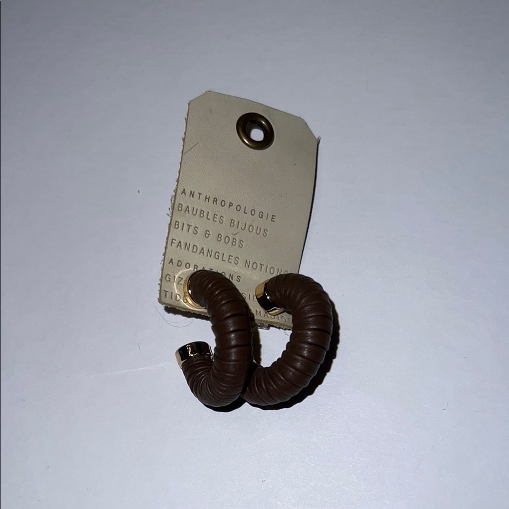 Anthropologie Brown Faux Leather Coiled Earrings